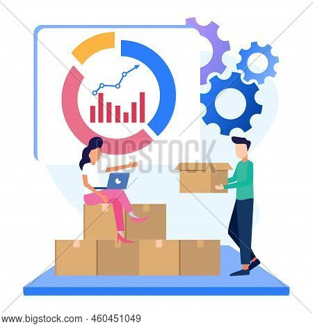 Stock Trading Concept Flat Style Vector Illustration. Businessman Analyzing Stock Market With Charts