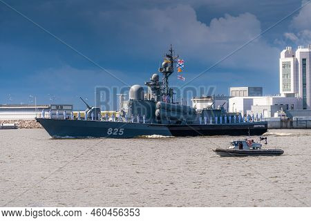 Russia. Kronstadt. July 31, 2022. A Small Rocket Ship On The Parade Of The Navy.
