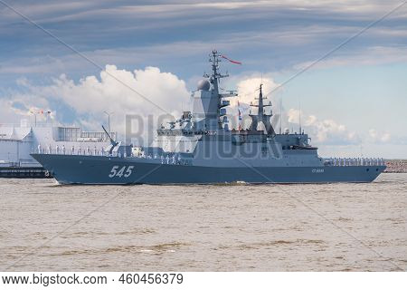 Russia. Kronstadt. July 31, 2022. A Military Corvette On The Parade Of The Navy.