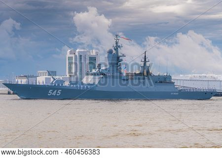 Russia. Kronstadt. July 31, 2022. A Military Corvette On The Parade Of The Navy.
