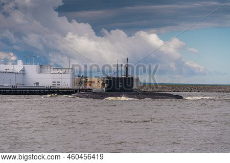 Russia. Kronstadt. July 31, 2022. Diesel Submarine On The Navy Parade.