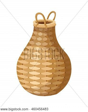 Wicker Basket Icon. Container Hand Woven. Decorative Accessorie For Storage Or Carrying. Straw Handm