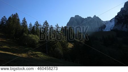 Mount Bockmattlistock At Sunrise. Schwyz Canton, Swiss Alps.