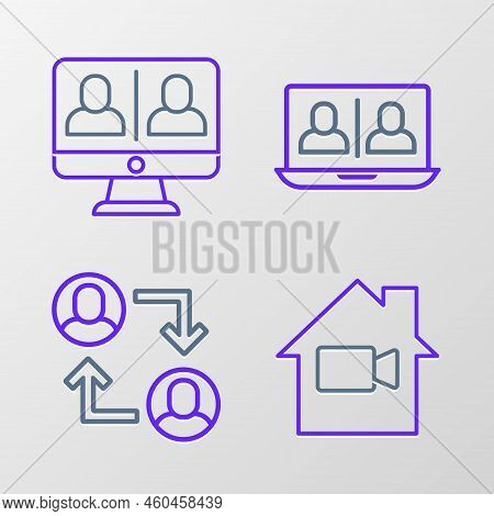 Set Line Video Camera Off In Home, Project Team Base, Chat Conference And Icon. Vector