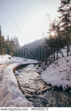 Breathtaking Morning At The River Recice In Masarykovo Udoli In Beskydy Mountains In Eastern Czech R