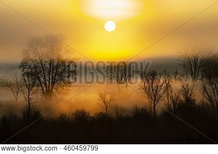 The Sun Rises Over The Wetlands Of The Phyllis Haehnle Sanctuary In Jackson County, Michigan