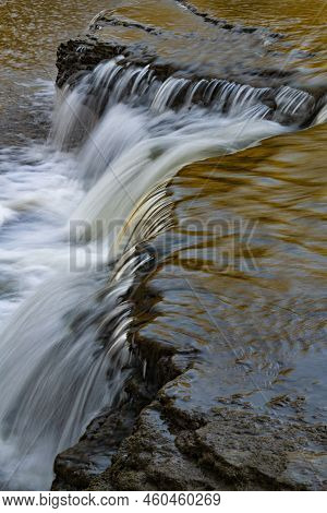 A Section Of The Prairie Creek Ledge Falls Is Bathed In Early Morning Reflected Light, Desplaines Ri