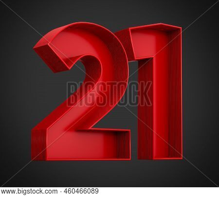 3d Illustration Of Red Number 21 Or Twenty One Inner Shadow
