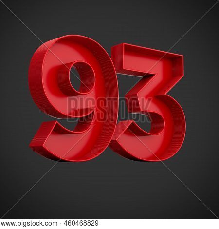 Red Digit 93 Or Ninety Three With Inner Shadow Isolated On White Background . 3d Illustration