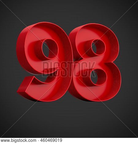 Red Digit 98 Or Ninety Eight With Inner Shadow Isolated On White Background . 3d Illustration