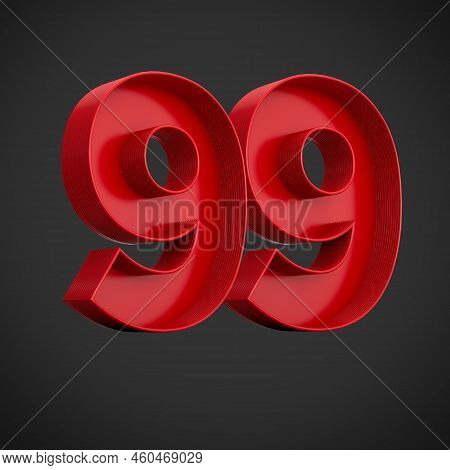 Red Digit 99 Or Ninety Ninth With Inner Shadow Isolated On White Background . 3d Illustration