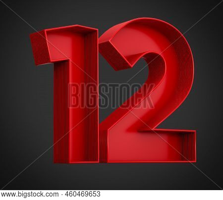 3d Illustration Of Red Number 12 Or Twelve Inner Shadow