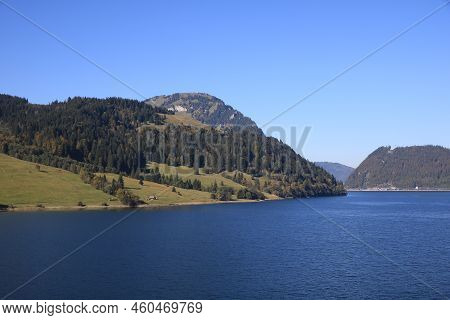 Meadows And Forest At The Shore Of Lake Waegital.