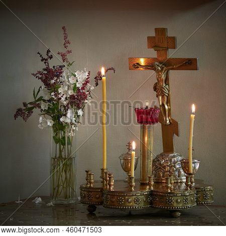 Finland, Heinavesi, Uusi Valamo - July 25, 2022. Uusi-valamo Orthodox Monastery, Church Interior Ins