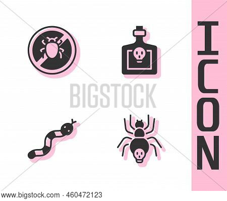 Set Poisonous Spider, Stop Colorado Beetle, Snake And Bottle With Potion Icon. Vector