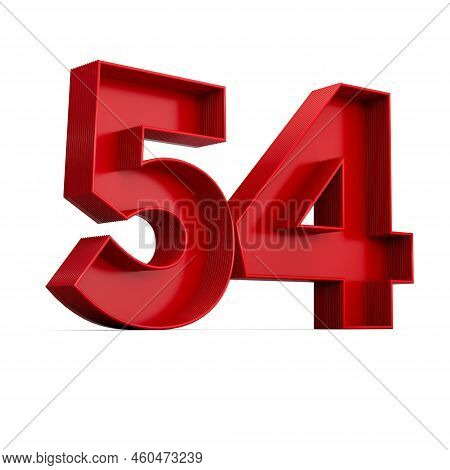 Red Digit 54 Or Fifty Four With Inner Shadow Isolated On White. 3d Illustration