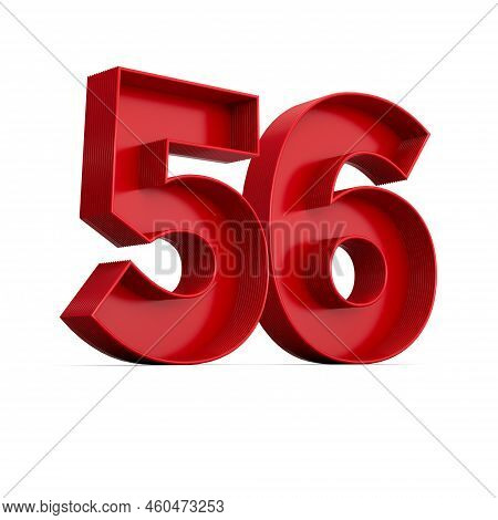 Red Digit 56 Or Fifty Six With Inner Shadow Isolated On White. 3d Illustration
