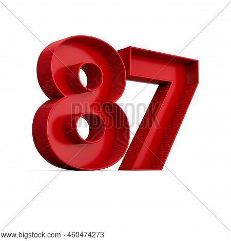 Red Digit 87 Or Eighty Seven With Inner Shadow Isolated On White Background . 3d Illustration