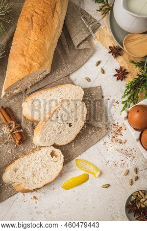 Ingredients For Preparing Spanish Torrijas, French Toasts  Or Traditional Portuguese Rabanadas For C