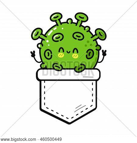 Cute Funny Virus Pocket T-shirt Print.vector Cartoon Doodle Line Style Character Logo Illustration D
