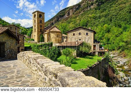 Ancient Stone Bridge That Passes Over The River In The Mountain Village Of Beget, Girona, Spain.