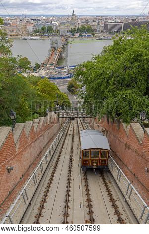 Budapest, Hungary - July 31, 2022: Buda Castle Hill Funicular Budavari Siklo Railway Line In Capital