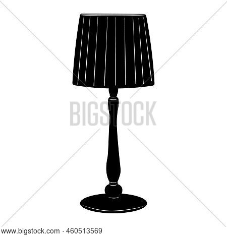 Table Lamp Isolated On White Background. Night Light Icon. Bedroom Lampshade Silhouette. Room, Home,