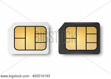 Vector 3d Realistic White And Black Plastic Micro Sim Card Template Set Isolated. Design Template Of