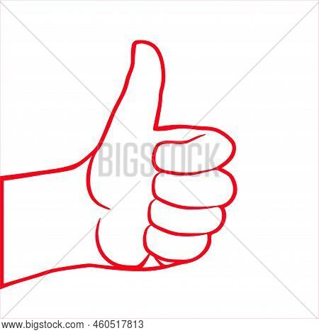 The Red Hand Shows Thumb Up. Hand Thumb Up Icon. Flat Illustration Eps 10. Isolated Badge For Websit