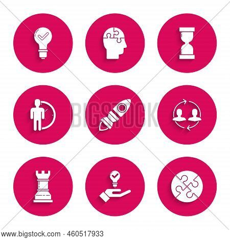 Set Rocket Ship With Fire, Light Bulb In Hand, Piece Of Puzzle, Human Resources, Business Strategy, 