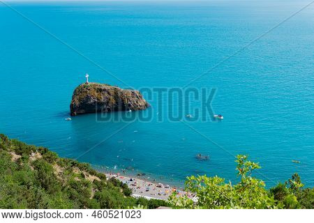 Cape Fiolent Crimea Rock Cross Beautiful Crimean Sevastopol Summer Travel, For Shore Bay In Seascape