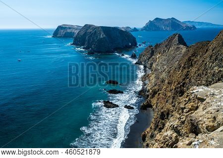 Pacific Ocean Laps On Narrow Beaches Of Anacapa Island In Channel Islands National Park
