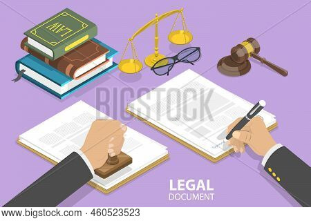 3d Isometric Flat Vector Conceptual Illustration Of Legal Document, Agreement Signing
