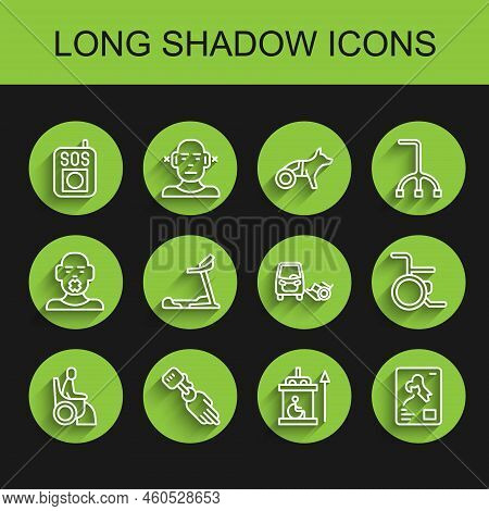 Set Line Woman In Wheelchair, Prosthesis Hand, Press Sos Button, Elevator For Disabled, X-ray Shots,