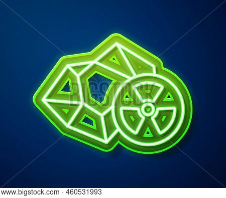 Glowing Neon Line Radioactive Icon Isolated On Blue Background. Radioactive Toxic Symbol. Radiation 