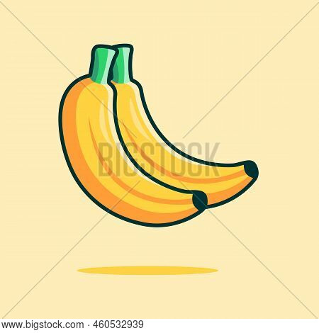 Cute yellow banana icon vector illustration. Summer fruits for healthy lifestyle. Bunch of yellow ripe bananas. Vector illustration cartoon flat icon isolated on yellow.
