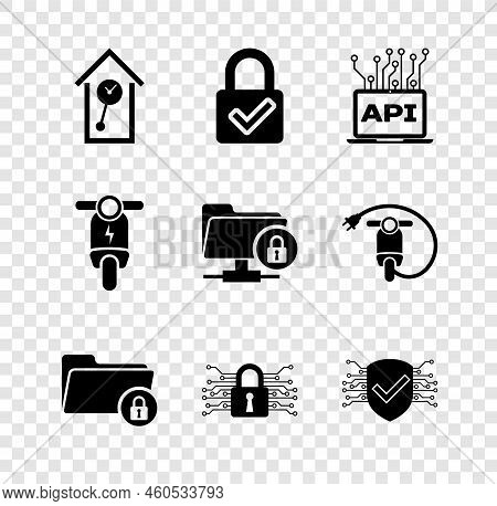 Set Retro Wall Watch, Lock And Check Mark, Computer Api Interface, Folder Lock, Cyber Security And I