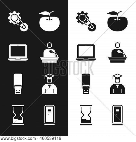 Set Gives Lecture, Laptop, Timing Belt Kit, Apple, Usb Flash Drive, Graduate And Graduation Cap, Loc