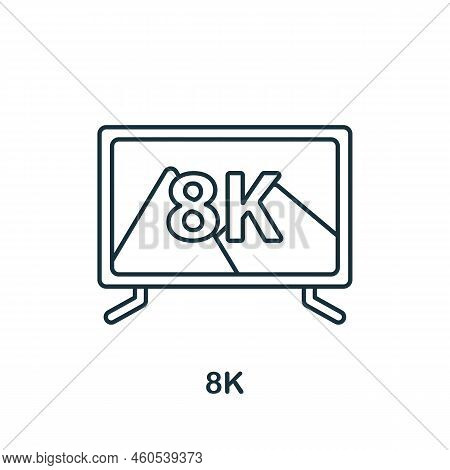 8k Icon. Line Simple Icon For Templates, Web Design And Infographics