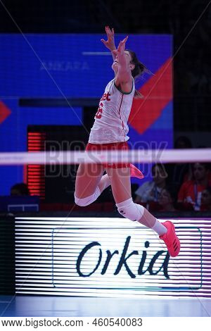 Ankara, Turkiye - June 04, 2022: Paskova Miroslava Serves During Bulgaria Vs Turkiye Vnl Pool Match 