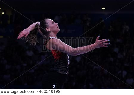Ankara, Turkiye - June 04, 2022: Ozbay Cansu Serves During Bulgaria Vs Turkiye Vnl Pool Match In Ank