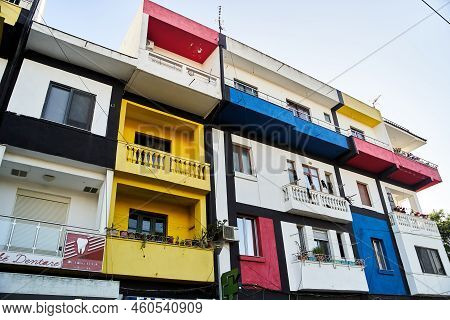 Durres, Albania - 18.05.2021: Bright Colorful Building In Durres, Albania