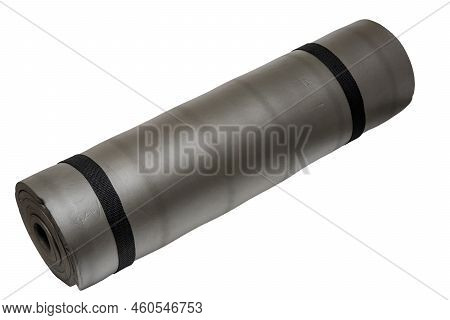 Close Up View Of Rolled Up Non Slip Yoga Mat, Sports Mat, Gym Mat, Exercise Mat Or Fitness Mat Isola
