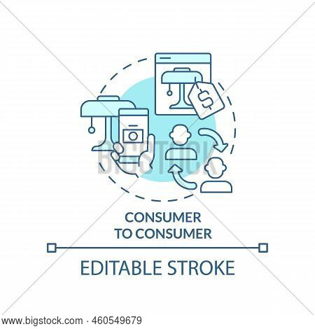 Consumer To Consumer Turquoise Concept Icon. Sales Via Internet. Business Model Abstract Idea Thin L