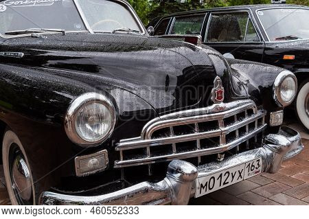 Nizhny Novgorod, Russia - June 15, 2020: Classic Soviet Car Exhibition. Customized Black Gaz-12 Zim.
