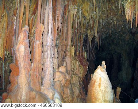 Petralona Cave, Creece- May 25, 2007: Ancient Karst Cave With Stalactites And Stalagmites, Cenote Ce