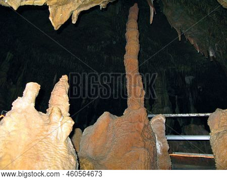 Petralona Cave, Greece- May 25, 2007: Ancient Karst Cave With Stalactites And Stalagmites, Cenote Ce