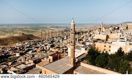 Aerial Drone View To The Streets Of The Ancient City Mardin, Mesopotamia, Turkey. Mardin Cityscape W