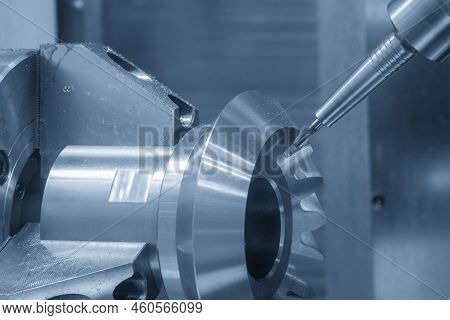 The Multi-tasking Cnc Machine  Cutting The Differential Gear Part. The Hi-technology Automotive Part