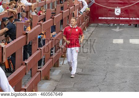 Running Of The Bulls. Bulls. Bull Runs. Encierro That Is Celebrated In The Town Of San Sebastian De 